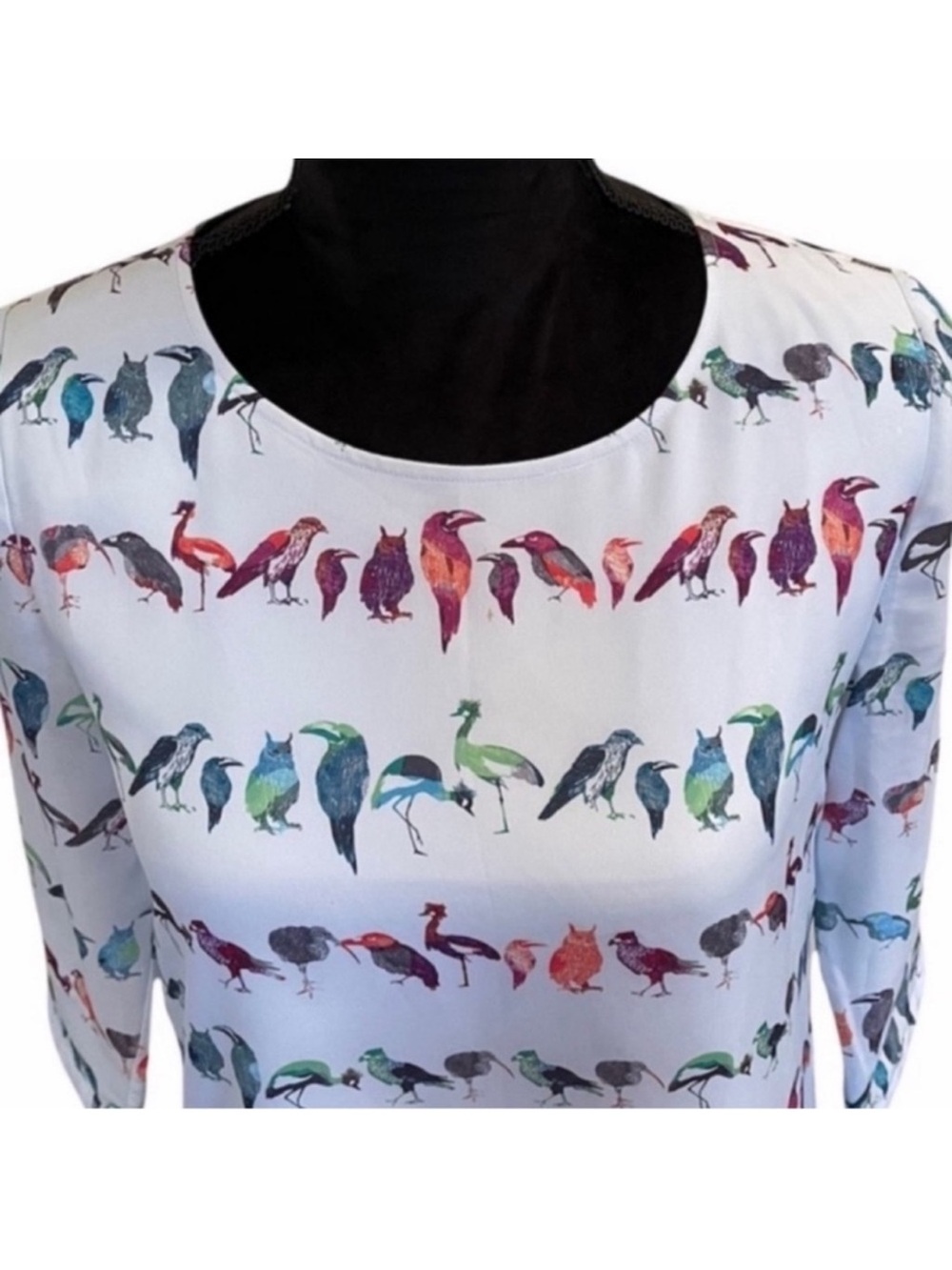 Ted Baker whimsical pastel blue short sleeve feminine bird print dress size 0 - Picture 3 of 12